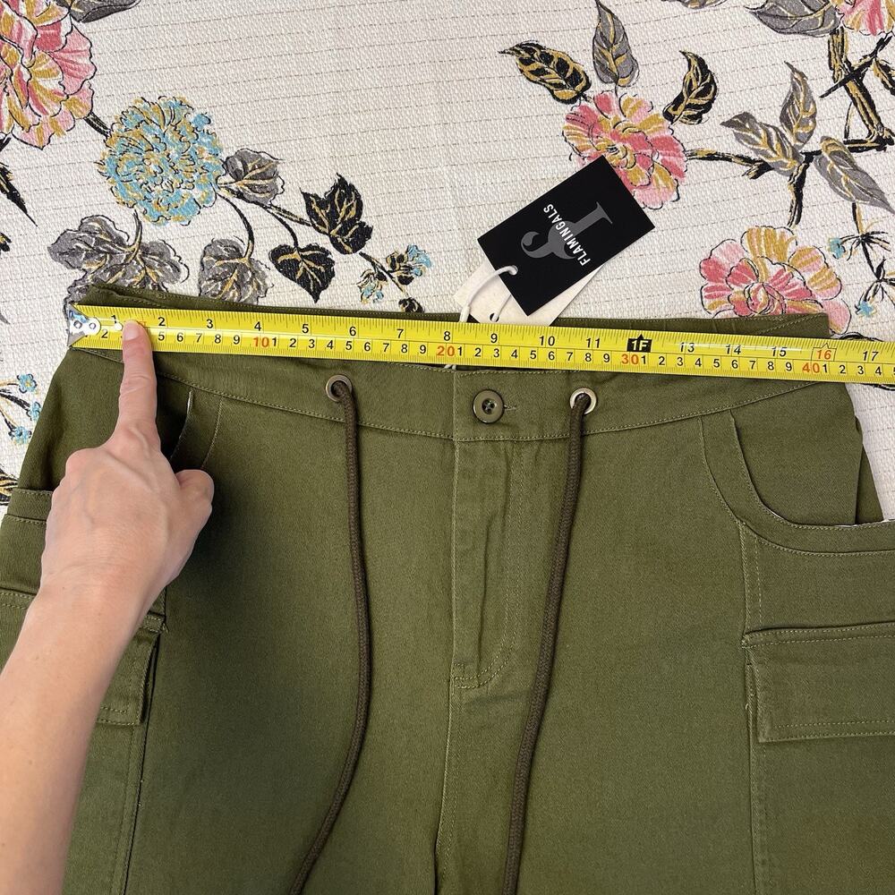 Women’s Olive Cargo Drawstring Shorts with Patch Pockets - Picture 6 of 10